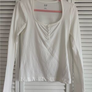 GAP White Long-Sleeve Scoop Neck Henley Top